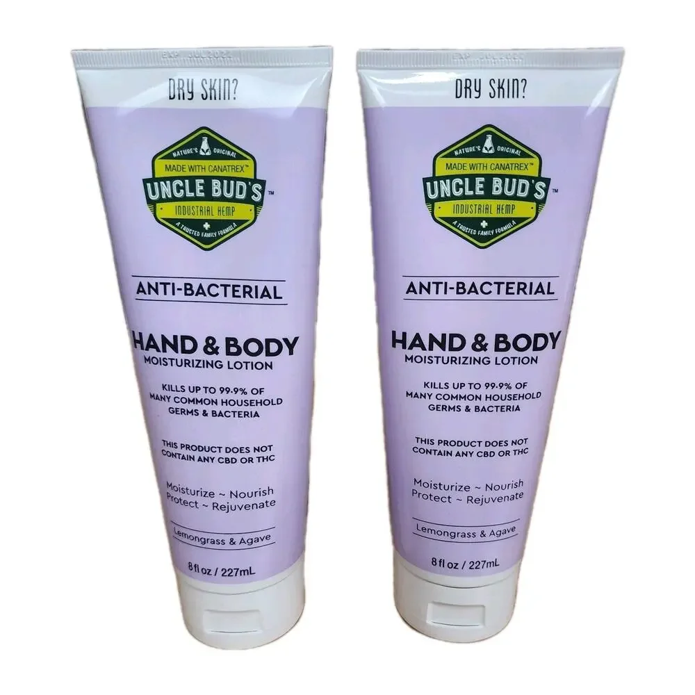 Lot Of 2 Uncle Bud's Hand & Body Moisturizing Loyion Lemongrass & Agave 8 Oz